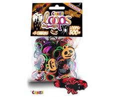 CRAZE Loops Halloween Foilbag Set 300 Knüpfringe + 5 Charms Silikonarmband für Kinder 51611, bunt
