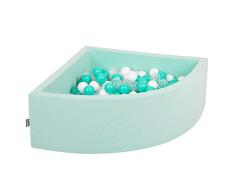 KiddyMoon Bällebad 90X30cm/300 Bälle Bällepool Mit Bällen ∅ 7Cm Für Babys Kinder Viertel Eckig, Mint:Helltürkis/Weiß/Transparent