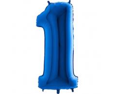 Trendario Folienballon Zahl XXL Riesenzahl 100cm Ballon - Helium Luftballons für Geburtstag, Partydeko, Hochzeit (Zahl 1, Blau)
