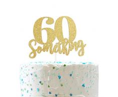 60 Someting Cake Topper, Happy 60th Birthday Schild, Forever 60 Cake Topper, Hello 60 Party Dekorationen (doppelseitig, goldfarbener Glitzer)