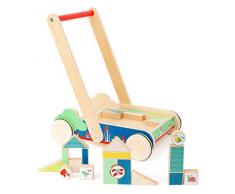 Small Foot 11435 Lauflernwagen Move it, aus Holz, mit 27 bedruckten Bauklötzen, für erste Gehversuche Spielzeug, Mehrfarbig