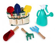small foot 1710 Spielwerkzeuge für den Garten / Strand, 6 Werkzeuge und Gießkanne in Tragetasche, ab 3 Jahren