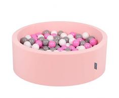 KiddyMoon Bällebad 90X30cm/300 Bälle ∅ 7Cm Bällepool Mit Bunten Bällen Für Babys Kinder Rund, Hellpink: Grau/Weiß/Pink