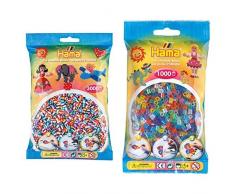 Hama 201-90 201-90-Beutel mit 3000 gestreiften Perlen, bunt & 207-54 - Bügelperlen im Beutel, ca. 1000 Stück, glitzer-Mix