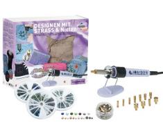 Bastelset Strass mit Strasskolben, Picker und Strass-Steinen und Nieten zum Verzieren von Stoff, Leder, Papier, Glas und anderen Materialien