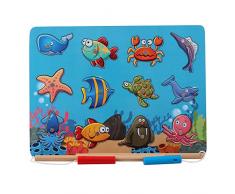 B&Julian® Angelspiel Holz Magnet mit 12tlg. Magnetische Tier Holzpuzzle Holzspielzeug Fische Angeln Spiel Motorikspielzeug Lernspielzeug für Kinder ab 18 Monate (Koralle)