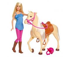 Barbie FXH13 - Pferd mit Mähne und Puppe mit beweglichen Knien, Puppen Spielzeug und Puppenzubehör ab 3 Jahren
