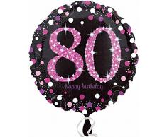 amscan 3379001 Folienballon 80.Geburtstag Celebration, Pink, Schwarz