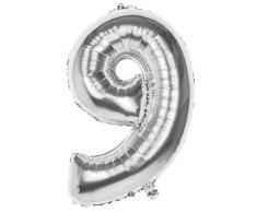 Boland 22039 Folienballon Zahl 9 Silber 86 cm