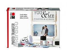 Marabu 1141000000001 - Photo Transfer Set, zum Übertragen von Papierausdrucken auf Holz, Keilrahmen, Glas, Keramik, Metall, Pappmaché und Kerzen, 50 ml Medium, 50 ml Aqua Mattlack, Pinsel und Rakel