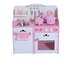 Homcom® Kinderküche Spielküche Spielzeugküche Kinderspielküche Spielzeug mit/ohne Zubehör/Fenster (Modell3/ rosa)