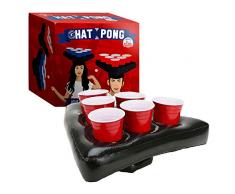 Original Cup - Hut Pong, aufblasbarer Bier Pong Hut: 2 x aufblasbare Getränkehalterhüte + 12 x Amerikanische Becher (6 x Rot; 6 x Blau) + 2 Ping-Pong Bälle, Trinkspiele, Gesellschaftsspiele