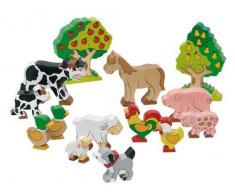 goki 53034 Bauernhoftiere bunt bemalt aus Holz Massivholz-Farmtiere Spielzeug Set