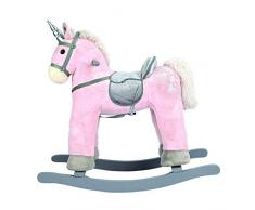Bino 82529 Schaukelpferd Einhorn, Plüsch, pink - ein Schmuckstück. Ein Knopfdruck im Ohr sorgt für ein Wiehern. Für Kinder mit einem Körpergewicht bis 30 kg und im Alter ab 3 Jahren.Größe 76x30x74 cm.
