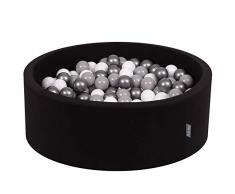 KiddyMoon Bällebad 90X30cm/200 Bälle ∅ 7Cm Bällepool Mit Bunten Bällen Für Babys Kinder Rund, Schwarz:Weiß/Grau/Silber