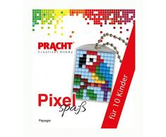 Pracht Creatives Hobby P90058-07501 - Pixel Spaß Bastelset für 10 Kinder, mit 10 Medaillons mit Papagei Motiv zum Pixeln, für Jungen und Mädchen, Kindergeburtstag, Bastelnachmittag, Schulen und Kitas