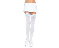 LEG AVENUE 6255 - Blickdichte Nylon Overknee Mit Satin Schleife, Einheitsgröße (EUR 36-40), weiß/hellblau, Damen Karneval Kostüm Fasching