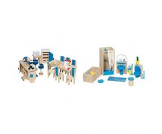 Goki 51907 - Küche, 30-teilig, Puppenhausmöbel & 51903 - Badezimmer Puppenhausmöbel , 17-teilig