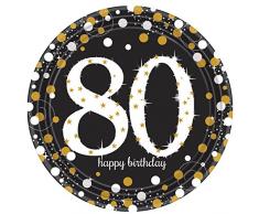 amscan 551965 8 Teller Sparkling Celebration 80, Schwarz, Gold, Weiß