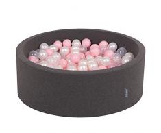 KiddyMoon Bällebad 90X30cm/200 Bälle ∅ 7Cm Bällepool Mit Bunten Bällen Für Babys Kinder Rund, Dunkelgrau:Rosa-Perle-Transparent