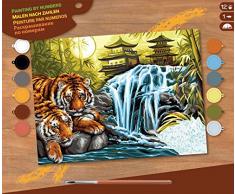 MAMMUT 8241524 - Malen nach Zahlen Senior, Tiger am Fluss, Komplettset mit bedruckter Malvorlage im A3 Format, 12 Acrylfarben, Pinsel und Anleitung, großes Malset ab 10 Jahre