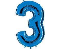 Ballon Zahl in Blau - XXL Riesenzahl 100cm - für Geburtstag Jubiläum & Co - Neun - Party Geschenk Dekoration Folienballon Luftballon Happy Birthday (Zahl 3)