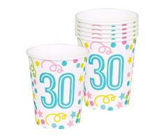 Boland 31132 - Partygeschirr Trinkbecher 30, 6 Stück, Fassungsvermögen 25 cl, Geburtstag, Happy Birthday, umweltfreundlich, Einwegbecher, Pappbecher, Geburtstagsparty, Überraschungsparty