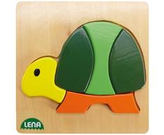 Lena 32063 - Holzpuzzle Schildkröte, Kinderpuzzle mit Grundplatte 14 x 14 cm und 5 Puzzleteilen, Teile und Platte aus 100% FSC Holz, Puzzlespiel für Kinder ab 18+ Monaten, Legespiel für Kleinkinder