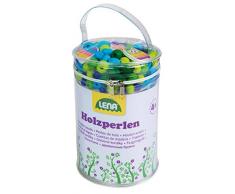 Lena 32003 - Bastelset Holzperlen in Tasche, mit 400 Fädelperlen, 5 Anhänger und 6 Schnüre, blau, Holzfädelperlen Set für Kinder ab 4 Jahre, Perlen Set zum selber gestalten von Schmuckketten