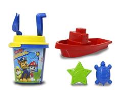Paw Patrol Sandeimerset Boot und Eimer 7teilig - offiziell lizenziert – Eimer, Schaufel, Handrechen, 2 Förmchen, Boot, Sandsieb