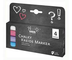 Kreul 22707 - Chalky Kreide Marker Set, matte, non - permanente Flüssigkreide, zum Zeichnen auf Tafeln, Memoboards oder Glasoberflächen, mit formstabiler Rundspitze ca. 2 - 3 mm, 4 Stifte