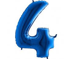 Trendario Folienballon Zahl 4 (Blau) - XXL Riesenzahl 100cm Ballon - Helium Luftballons für Geburtstag, Partydeko, Hochzeit (Zahl 0, Silber)