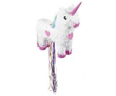 Boland 30932 - Pull Pinata Einhorn zum Aufhängen, Unicorn, weiß/rosa, Größe 47 x 39 cm, zum Befüllen, Tier, Partyspiel, Geburtstag, Motto Party