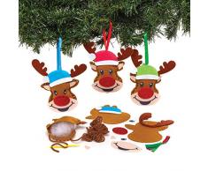 Baker Ross AT181 Rentier Weihnachtskugeln Nähset (3 Stück) Filz Lebkuchen Bastelset für Kinder, Sortiert