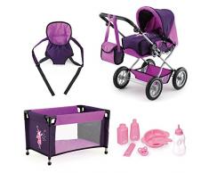 Bayer Design 15012B - Kombi-Puppenwagen Grande Mega-Set mit Reisebett und viel Zubehör, lila