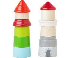 HABA 305059 - Stapelspiel Turmhoch, Holzspielzeug mit 13 Stapelsteinen und Vorlagen-Leporello, farbenfrohes Motorikspielzeug ab 18 Monaten