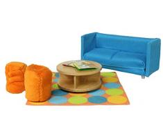 Lundby 60.2058.00 - Smaland: Sofa mit Tisch und Sitzhockern für Puppenhaus