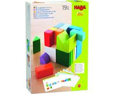 HABA 305463 - 3D-Legespiel Würfelmix, Holzspielzeug zum Legen und Stapeln, 19 Holzbausteine, 10 Vorlagekarten zum Nachbauen, Spielzeug ab 3 Jahren