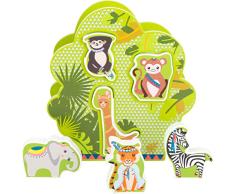 small foot 11091 Steckbaum Jungle aus Holz, FSC 100%-Zertifiziert, ab 12 Monaten Spielzeug, Mehrfarbig