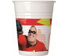 Procos 89915 Partybecher Disney Die Unglaublichen 2 aus Plastik, 8 Stück, rot, weiß
