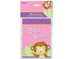Unique Party Supplies Mädchen Monkey Baby Dusche Einladungen, 8 Stück