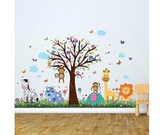 Wand Sticker Froh Zoo & Schmetterlinge Gras Wandschmuck Entfernbarer selbstklebend Aufkleber Kunst Kinderzimmer Kindergarten Schule Baby Kleinkind Kinder Zimmerdeko