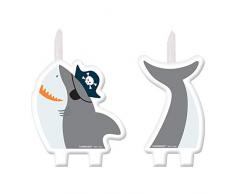 amscan 172219 Piratenhai Kerzen-Set, 2 Stück, farbig