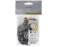 amscan 9900734 6 Ballons 70 Sparkling, Schwarz, Silber, Gold