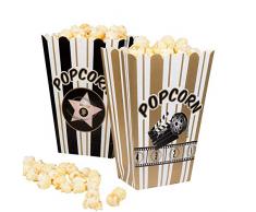 Boland 44210 - Popcornschüssel Hollywood, 4 Stück, Größe 19 x 13 cm, umweltfreundlich, Popcornbehälter, Süßigkeitenbox, Schale, Tüten, Schüssel, Einwegbehälter, Motto Party, Kindergeburtstag