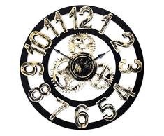 Top Race 16 Zoll Runde Wanduhr, antike handgemachte hölzerne Vintage 3D Gear Design, von Chevy K. (Gold mit Zahlen)