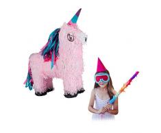 Relaxdays Pinata Einhorn, zum Aufhängen, Kinder, Mädchen, Geburtstag, Unicorn, zum selbst Befüllen, Piñata, rosa-pink