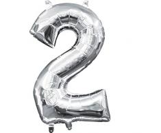 amscan 3307811 Folienballon Minishape Zahl 2, Silber