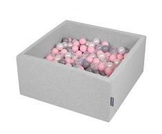 KiddyMoon Bällebad 90X40cm/200 Bälle ∅ 7Cm Bällepool Mit Bunten Bällen Für Babys Kinder Quadrat, Hellgrau:Perle/Grau/Transparent/Rosa