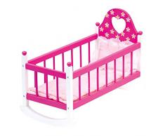 Bino & Mertens 83701 - Puppenwiege, weiß lackiert, mit Bettwäsche in hellrosa und Seitengitter. Für Kinder im Alter ab 3 Jahren. Größe aufgebaut 49x36x37,5 cm.